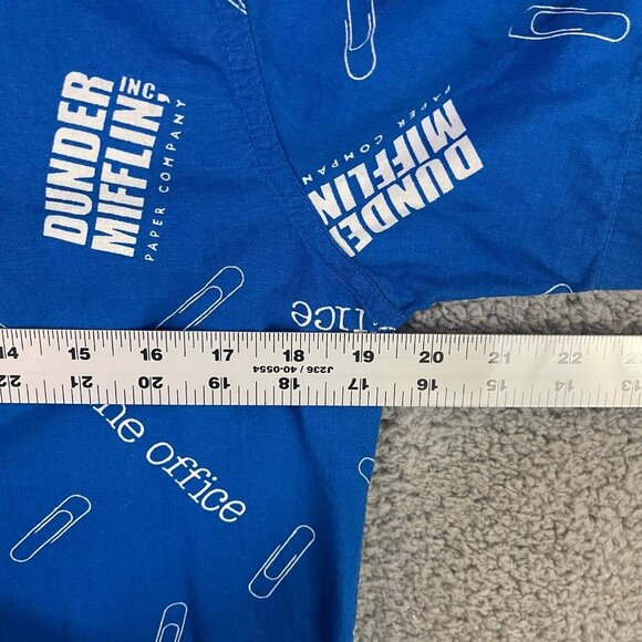 The Office‎ Dunder Mifflin Men’s Small Blue Graphic Button Up Short Sleeve Shirt - Picture 7 of 11
